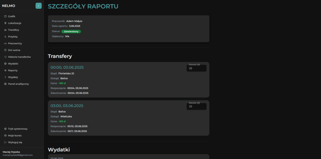 raporty system do zarządzania transferami raporty